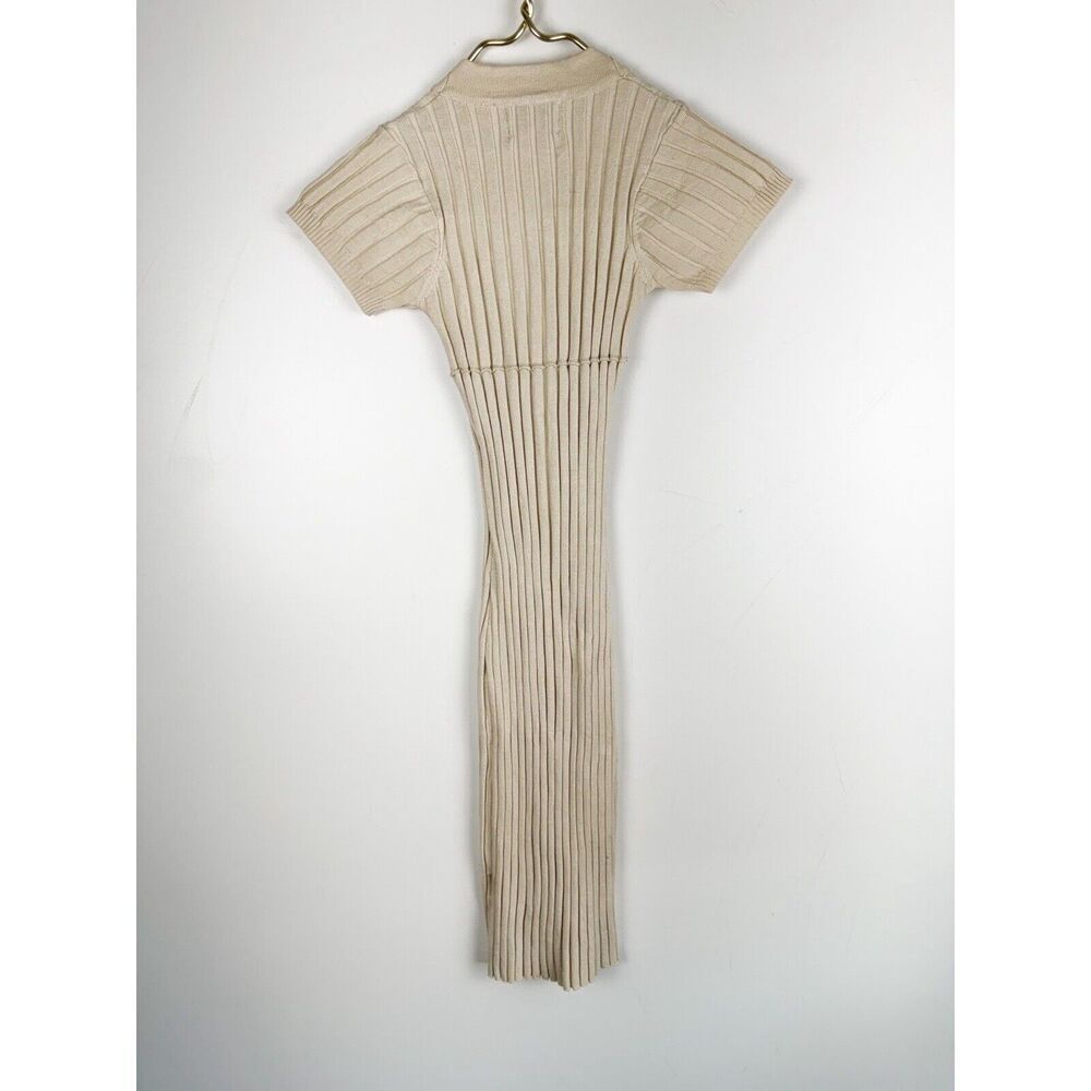 SNDYS NEVADA DRESS Cream Beige Fitted Ribbed Oatmeal Preppy - Picture 5 of 5